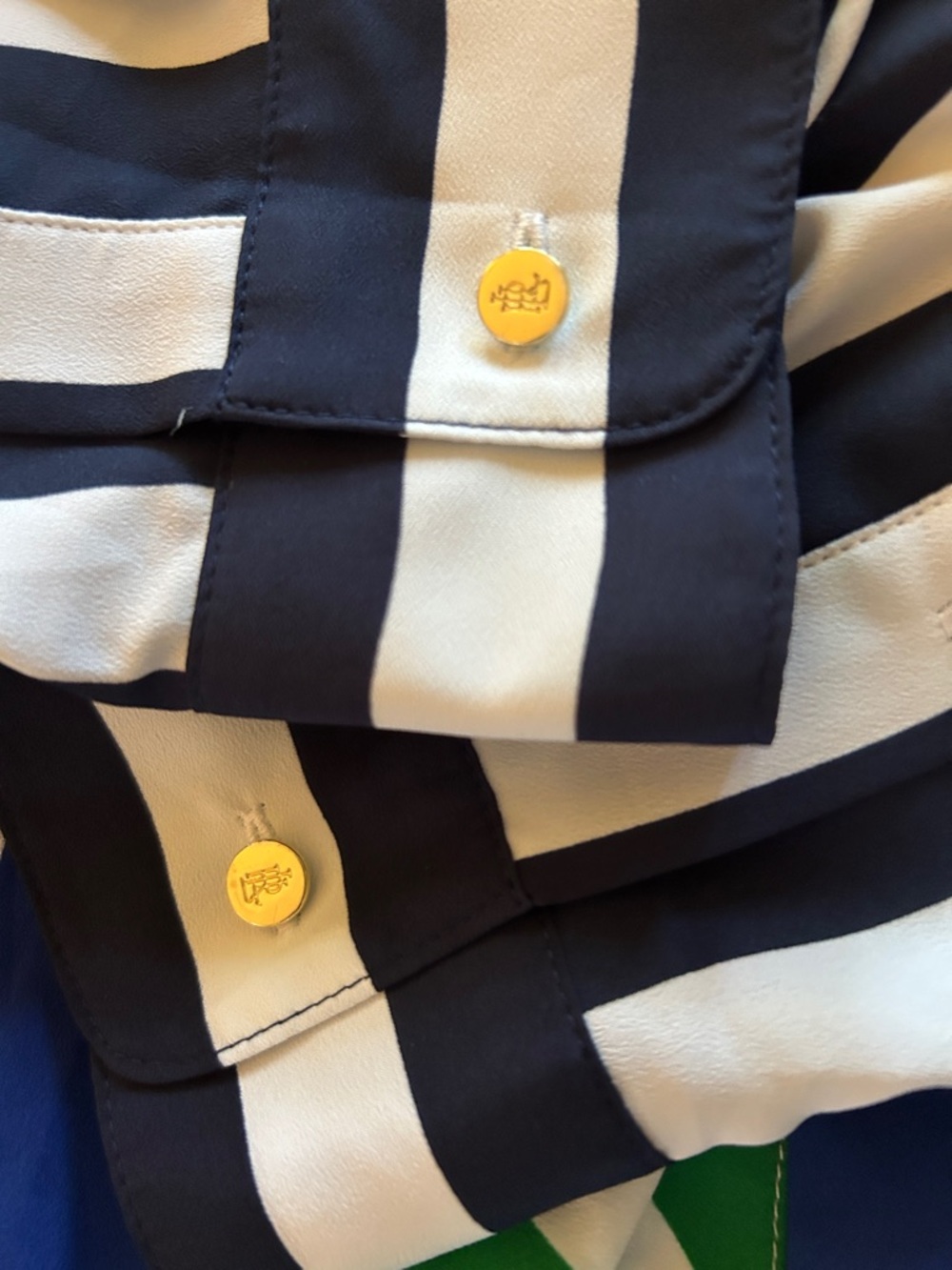 Lauren Ralph Lauren Blue Green White Striped Crepe Shirtdress - Picture 7 of 7